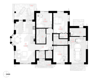 "Aija" ir vienstavīga divslīpju jumta māja ar trim istabām, paredzēta 3-4 cilvēku ģimenei