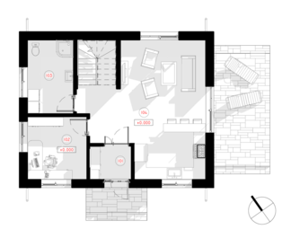 "Arnis"- vienstāvu dzīvojamā māja ar  divslīpju jumtu, vienkāršu un ērtu plānojumu