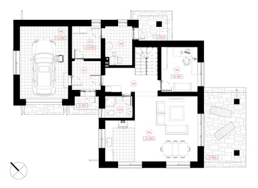 Modernā divstāvu māja "Lūcija" ir piemērota 4-5 cilvēku ģimenei