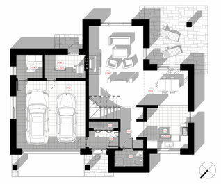 "Andis" ir mājas projekts ar nelielu kopējo platību - 178,70 m2 - ar garāžu diviem spēkratiem un dzīvojamo māju ar trim istabām, kas paredzēta ģimenei ar 3-4 cilvēkiem
