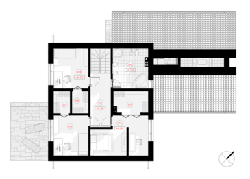 "Marks" ir vienstāvu divslīpju jumta dzīvojamā māja ar mansardu un četrām istabām