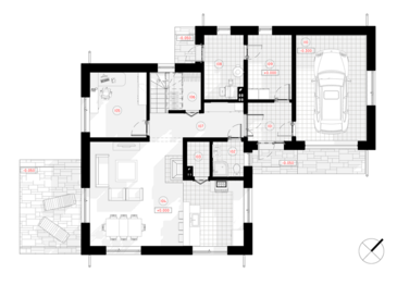 "Marks" ir vienstāvu divslīpju jumta dzīvojamā māja ar mansardu un četrām istabām