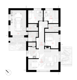 Vienstāvīgas dzīvojamās mājas projekts ar trim istabām un garāžu vienam spēkratam