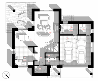 "Andis" ir mājas projekts ar nelielu kopējo platību - 178,70 m2 - ar garāžu diviem spēkratiem un dzīvojamo māju ar trim istabām, kas paredzēta ģimenei ar 3-4 cilvēkiem