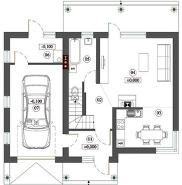 "Ekonomiskā 2" ir vienkāršas divstāvu mājas projekts, kas izceļas un apkārtnes fona