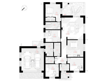 "Kitija" ir vienstāvu mājas projekts ar plašu atvērtu dzīvojamo zonu un četrām istabām