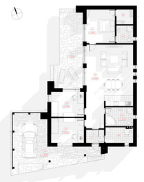 Mājas projekts "Edmunds" ir ļoti moderns, ar nojumi automašīnai un lielu terasi