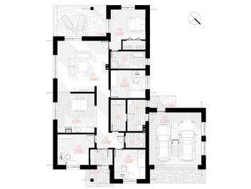"Kitija" ir vienstāvu mājas projekts ar plašu atvērtu dzīvojamo zonu un četrām istabām