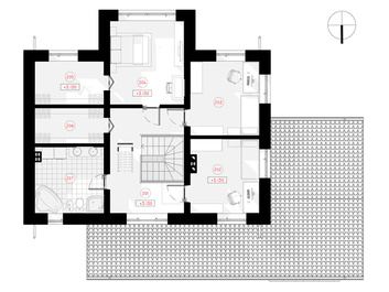 Tālis ir divstāvu mājas projekts. Mājai ir divslīpju jumts un 3 istabas, tā domāta 4 cilvēku ģimenei | NPS Projektai