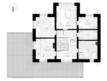 Tālis ir divstāvu mājas projekts. Mājai ir divslīpju jumts un 3 istabas, tā domāta 4 cilvēku ģimenei | NPS Projektai