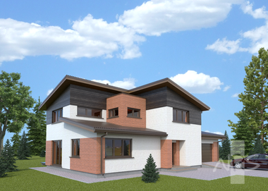 Mājas projekts "Elmārs" ir divstāvīga dzīvojamā māja ar plašu garāžu